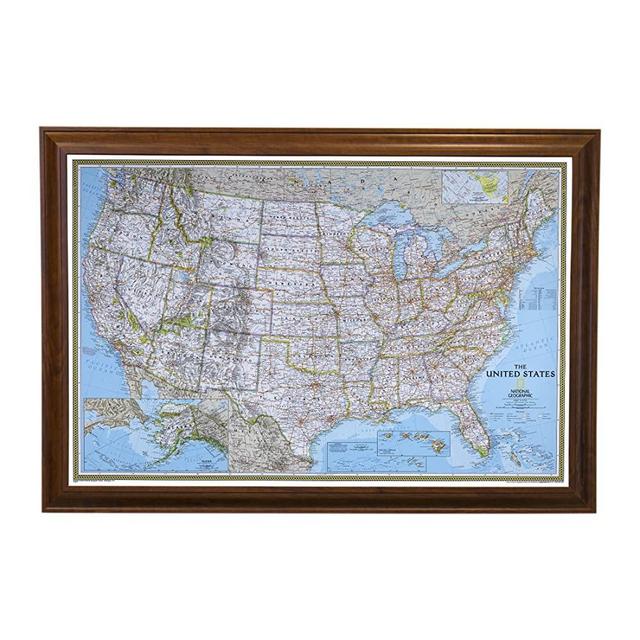 Push Pin Travel Maps Classic US with Brown Frame and Pins - 27.5 inches x 39.5 inches