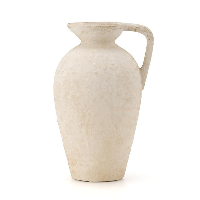 LUKA Ceramic Rustic Farmhouse Vase,9.25 inch Terracotta Vase with Handle,Neutral Tall Clay Vases Decorative Vase for Living Room,Table,Shelf Decor(Off-White,L)