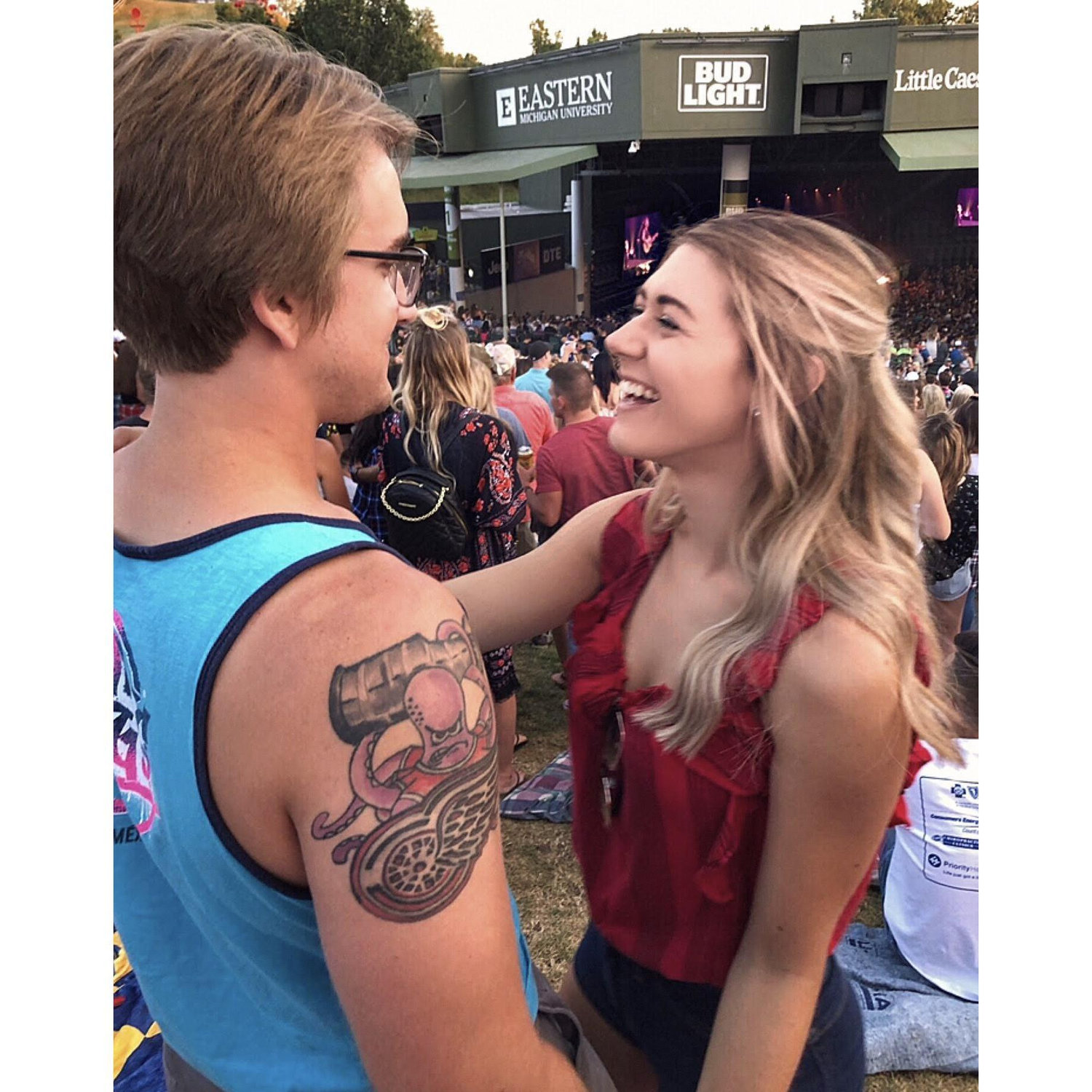 At a concert, one of our favorite things to do.