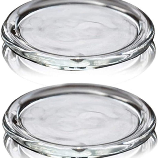 Cumuiu 2 Pack Glass Candle Holder 4" Clear Beautiful Transparent Round Candle Plate…