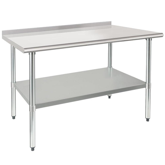 HARDURA Stainless Steel Prep & Work Table 30 x 48 Inches NSF Heavy Duty Commercial with Undershelf and Backsplash, Galvanized Legs for Commercial Food Prep