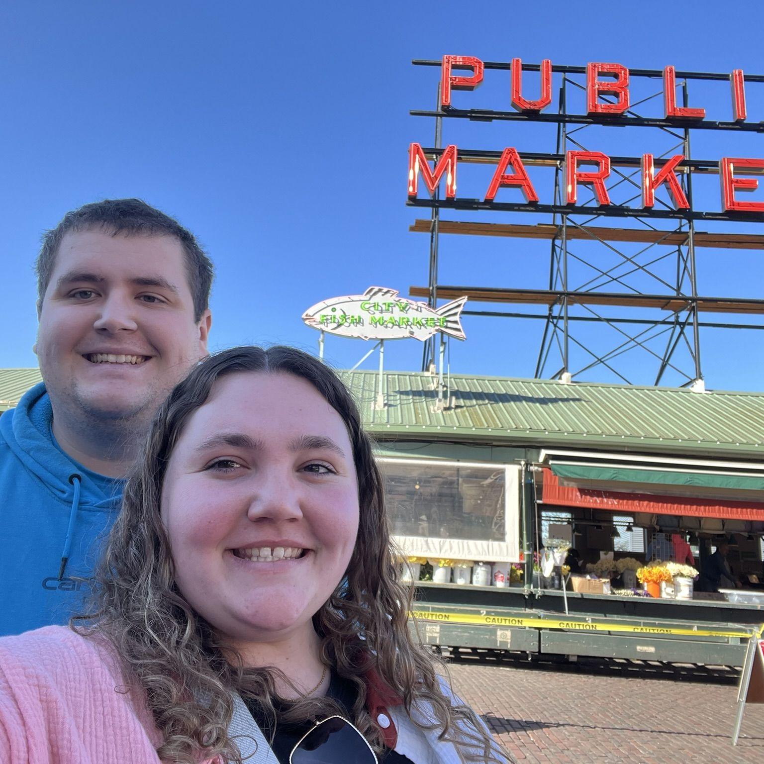 Visiting Pike Place Market on our engagement trip to Seattle, WA!