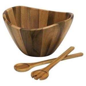 Lipper International Large Acacia Wave Bowl with Salad Servers