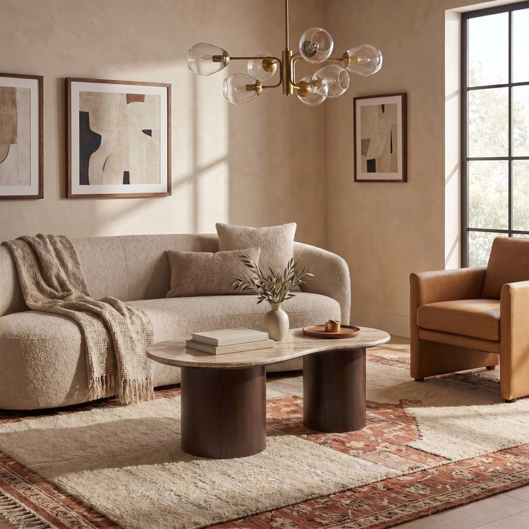 Rowena Interiors, Hendrix Asymmetrical Oblong Marble & Mango Wood