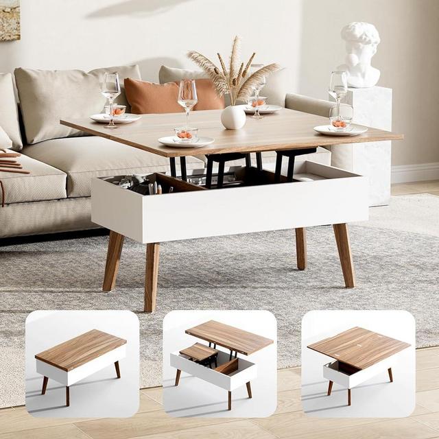 Bidiso 3 in 1 Lift Top Coffee Table, Ten Minutes Install Multifunction Coffee Table, Coffee Table Converts to Dining Table, Lift Top Dining Table Work Desk with Storage,Walnut
