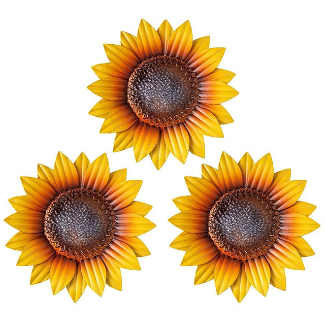 YEAHOME Metal Sunflower Wall Decor - 9 inch Wall Art Decorations 3 PACK Sunflower Spring Yard Garden Decor Hanging for Bathroom, Bedroom, Living Room - Office/Home Decor Boho Art, Set of 3 Handmade Gift for Indoor or Outdoor