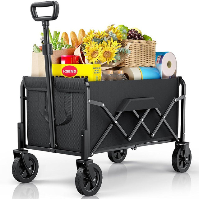 Collapsible Wagon Cart, Foldable Wagon Carts with 200lbs Load Capacity, Dog Wagon, Utility Wagon, Shopping Cart for Groceries, Sports, Camping, Garden, Fishing, Black