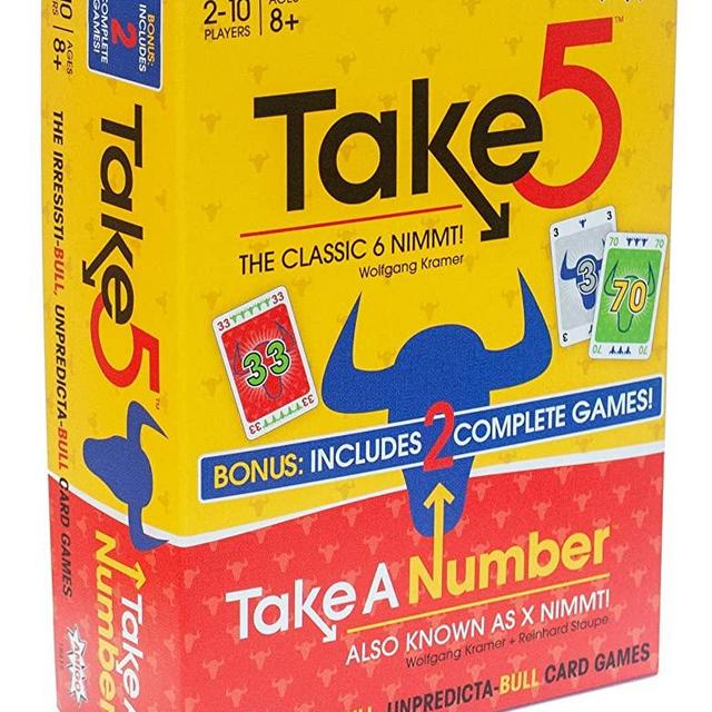 AMIGO Take 5: Two Games in One – U.S. Version of 6 Nimmt! with Take A Number (X Nimmt!) Included, Yellow/Red
