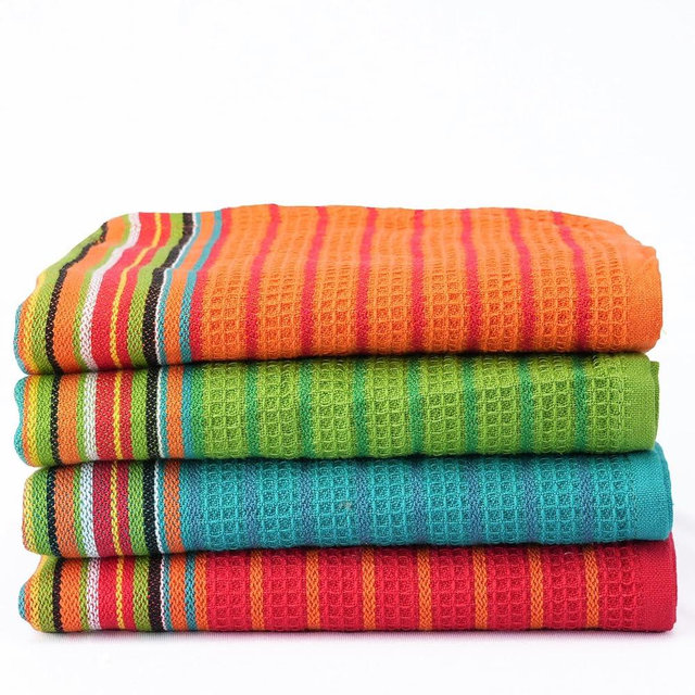 TEXAS LINEN CO. Kitchen Dish Towels, 100% Cotton Salsa Towels, Set of 4 (16x28 Inches), Multi Purpose Cooking Drying Restaurant Bar Cleaning Cloth Napkin, Highly Absorbent, Lint Free, Multi-Color