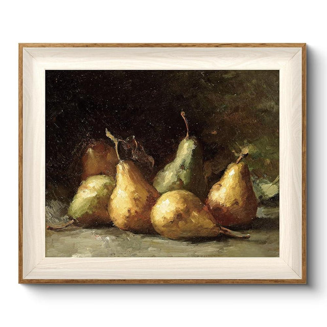 VIYYIEA Framed Canvas Wall Art, Vintage Wall Art for Living Room, Fruits Oil Painting Picture Summer Home Decor Bathroom Wall Decor Gifts for Friends or Family -【Pears】-(10"x12")