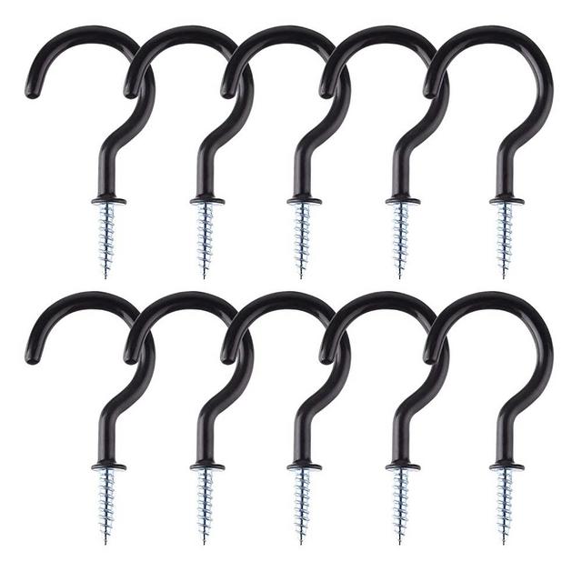 TUPARKA 10PCS Ceiling Hooks Heavy Duty Screw Cup Hook for Bathroom Kitchen Wall Ceiling Hanging,Black(2 Inches)