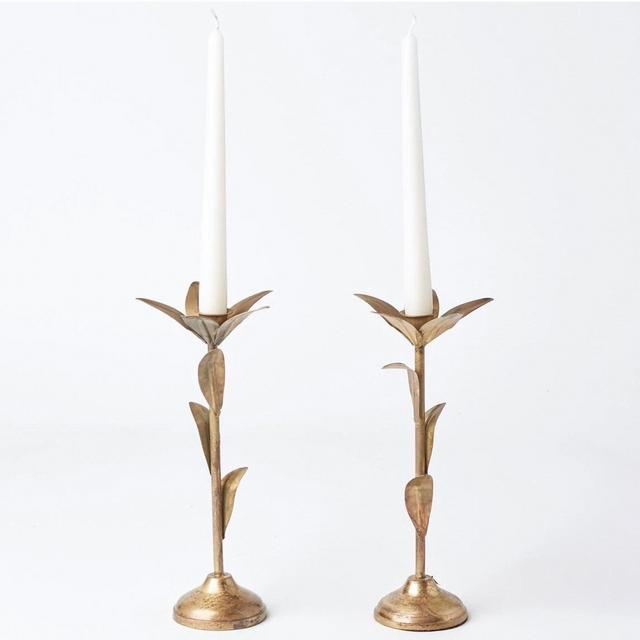 Gold Leaf Tall Candlestick (Pair)