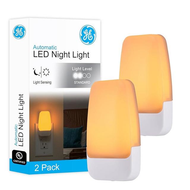 GE LED Night Light, Plug-in, Dusk to Dawn Sensor, Amber, UL-Certified, Energy Efficient, Ideal Nightlight for Bedroom, Bathroom, Nursery, Hallway, Kitchen, 76135, 2 Pack