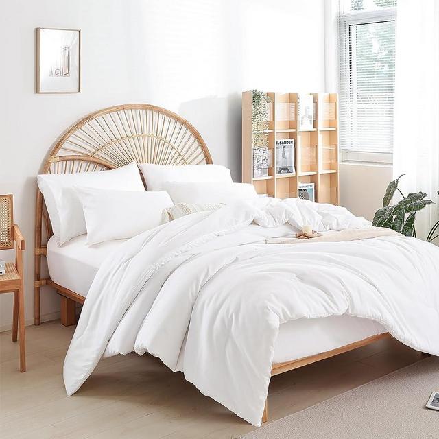 weigelia Queen Comforter Set White Comforter Boho Solid Color Bedding Comforter Set for All Season Soft Lightweight Microfiber 3PCS Reversible Comforter Set (1 Comforter, 2 Pillowcases)