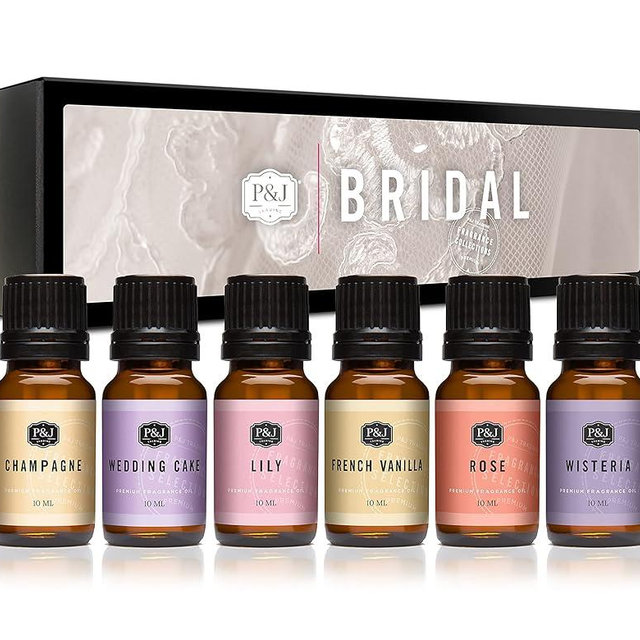 P&J Trading Fragrance Oil Bridal Set | Champagne, Wedding Cake, Lily, French Vanilla, Rose, Wisteria Candle Scents for Candle Making, Freshie Scents, Soap Making Supplies, Diffuser Oil Scents