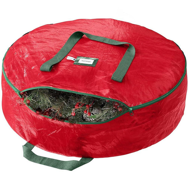 URBUNDY Heavy Duty Wreath Storage Bag 30 Inch, 1-Pack - Christmas Wreath Storage Container Red - Waterproof Plastic Material Wreaths Holder Storages - Holds 30 Inch Wreaths For Year Round