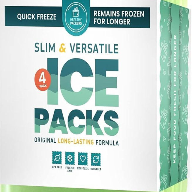 Healthy Packers Ice Pack - Freezer Packs - Original Cool Pack | Slim & Long-Lasting Ice Packs for Your Cooler Bag (4)