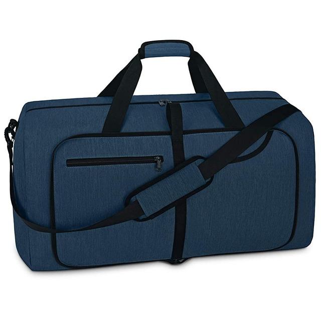 Travel Duffel Bag 65L Foldable Weekender Overnight Bags for Men Women Waterproof Sports Gym Bag with Shoes Compartment Holdall Weekend Bag Blue
