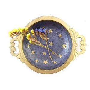 Brass Painted Dish - Brass Jewelry Tray - Brass Enamel Dish - Stars and Moon