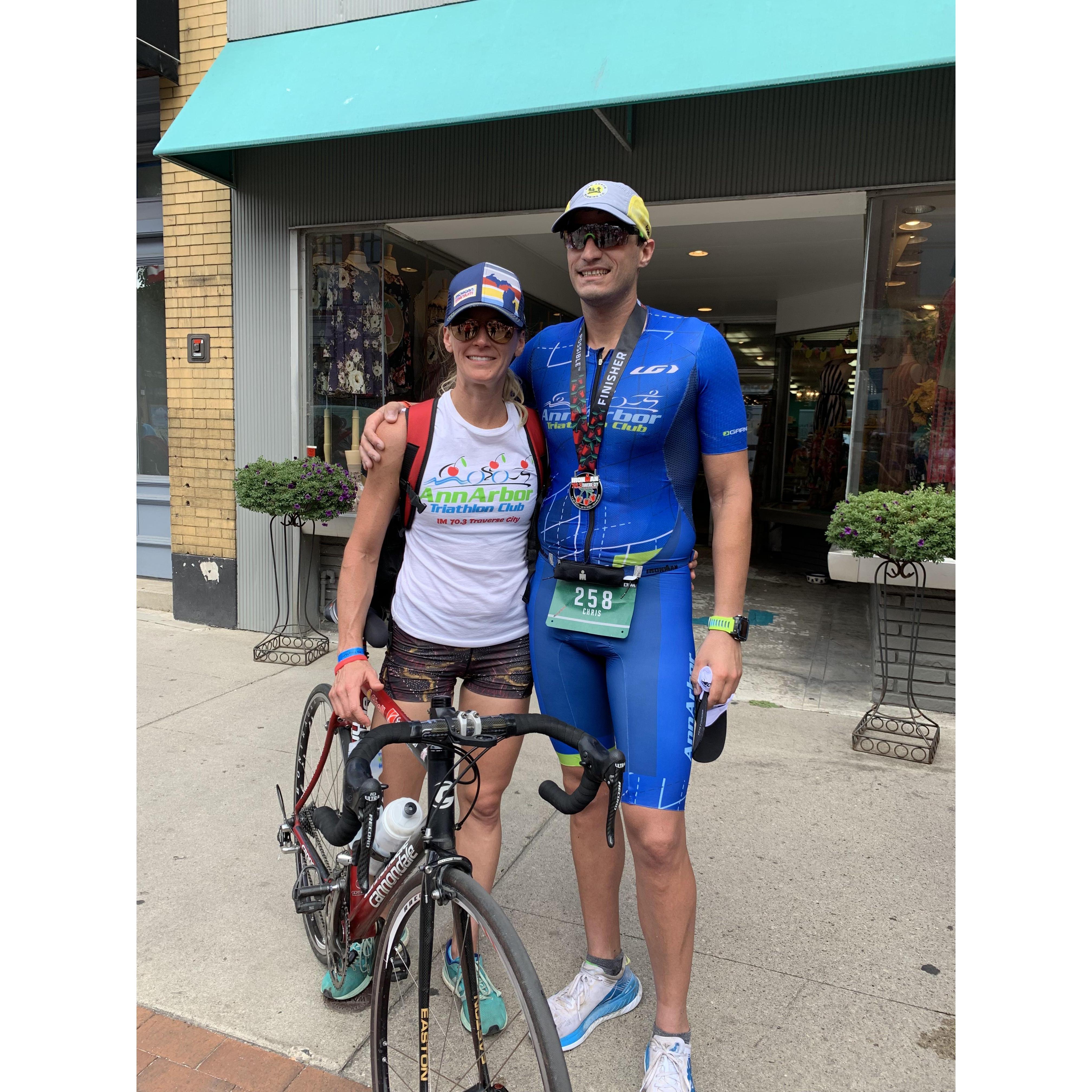 Chris and Support Crew (Courtney) after Traverse City 70.3 - August 2019