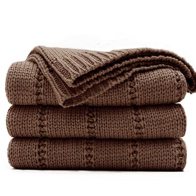 RECYCO Cable Knit Brown Throw Blanket for Couch, Super Soft Warm Cozy Decorative Knitted Throw Blanket 2.3LB for Bed, Sofa, Chair 50"x60"