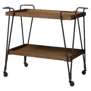Baxton Studio Alera Rustic Industrial Style Antique Black Textured Finish Metal Distressed Ash Wood Mobile Serving Bar Cart
