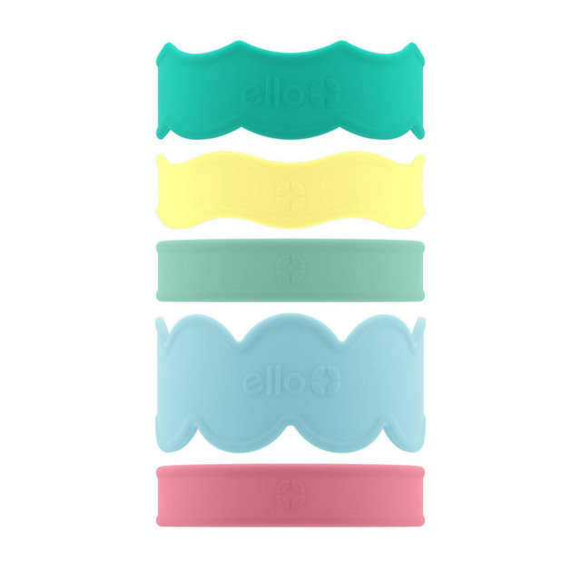 Ello 5pc Silicone Name Tag Water Bottle Accessories: Multicolor Name Bands for Kids, Dishwasher-Safe Drinkware Parts