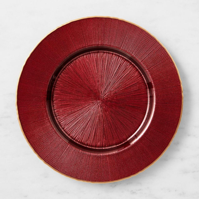 Gold Rim Glass Charger, Red
