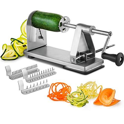 Mitbak Stainless Steel Vegetable Spiralizer Slicer | Industrial-Grade 3-Blade Zoodle Maker | Spiral Slicer Great For Salad, Low Carb, Vegan, Keto, Spaghetti | Gifts for Christmas