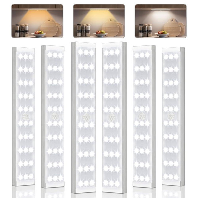 Under Cabinet Lighting, 6Pack Motion Sensor Light Indoor with 3 Color Temps, Dimmable Closet Lights, LED Magnetic Light, Rechargeable Under Counter Lights for Kitchen, Wardrobe, Hallway, Stairs