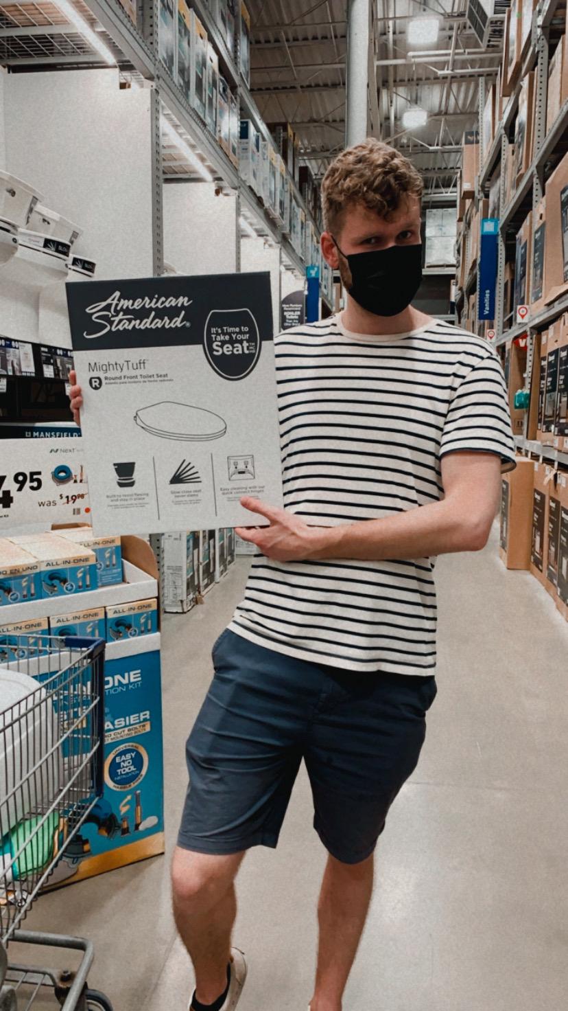 Buying a toilet seat for our apartment, feeling like real adults.