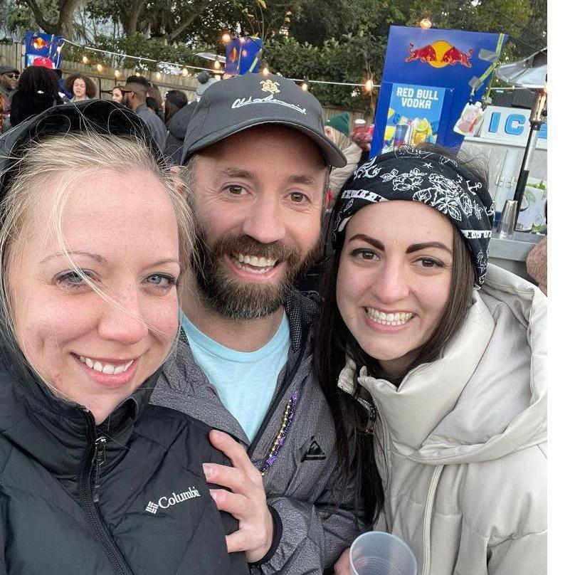 Our very first picture! At Tampa's Gasparilla Pirate Festival with Michelle's college roommate Becky.