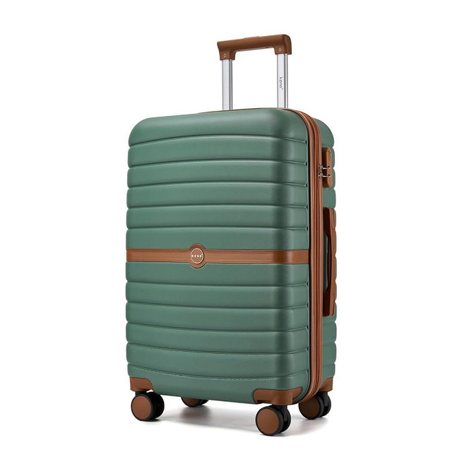 Kono Expandable 24 Inch Luggage with Spinner Wheels, Medium Checked Luggage with Lock, Lightweight & Anti-Scratch PC+ABS Hardshell Travel Suitcase, Green/Brown