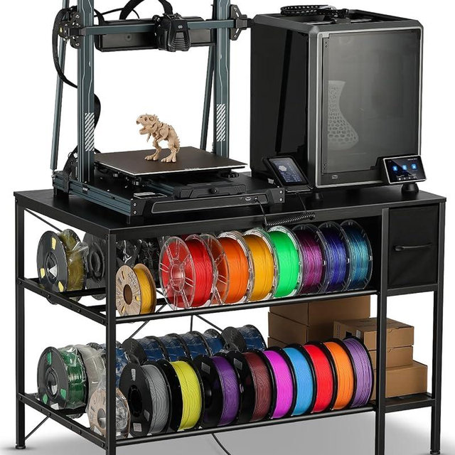 3D Printer Table with Filaments Storage - 3D Printer Stand Filament Storage Rack Heavy Duty 3D Printer Desk with Drawer for Workshop Studio Office (Black)