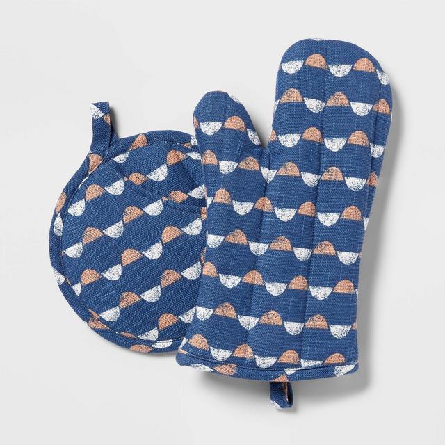 2pc Cotton Oven Mitt and Pot Holder Set Blue - Threshold™