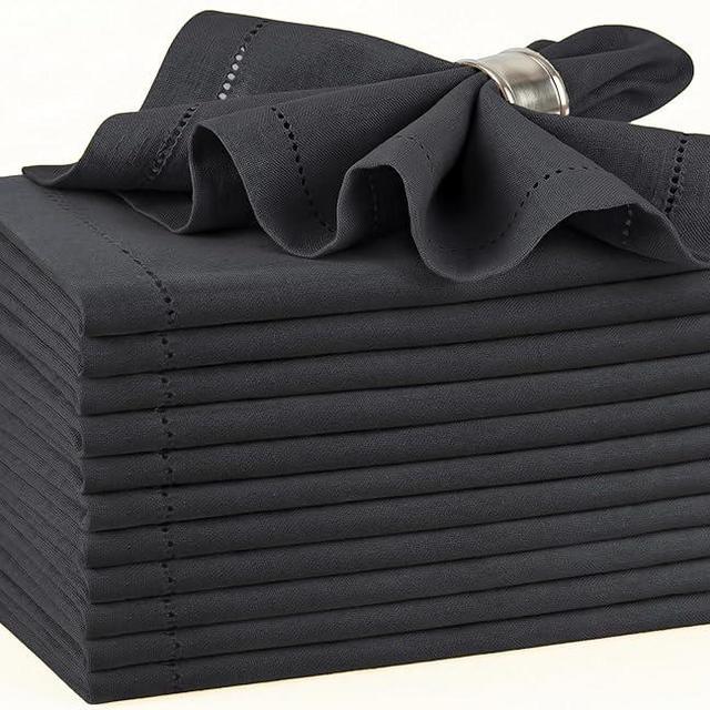 Palisa Charcoal Cotton Napkins Set of 12 | Premium Hemstitch Detailing Cloth Dinner Napkins 18x18 Inch | Soft Washable & Reusable Table Napkins for Everyday Use Weddings Parties Restaurants & Hotels