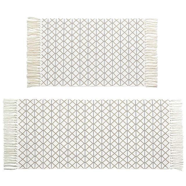 Boho Moroccan Tassel Bathroom Rug Runner Set Woven Bath Mat Kitchen Rug 2 Piece 4.2'x2'+3'x2', Cotton Washable Small Throw Rug Bohemian Tribal Area Rug for Laundry Room Bedroom Entryway