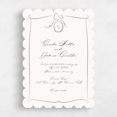 Beige Scalloped Wedding Invitation - Lucille Portrait