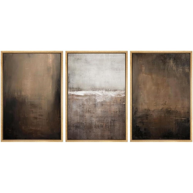 SIGNLEADER Framed Canvas Print Wall Art Set Moody Abstract Brown Dark Earth Tone Textured Illustrations Boho Decorative for Living Room, Bedroom, Office - 16"x24"x3 NATURAL