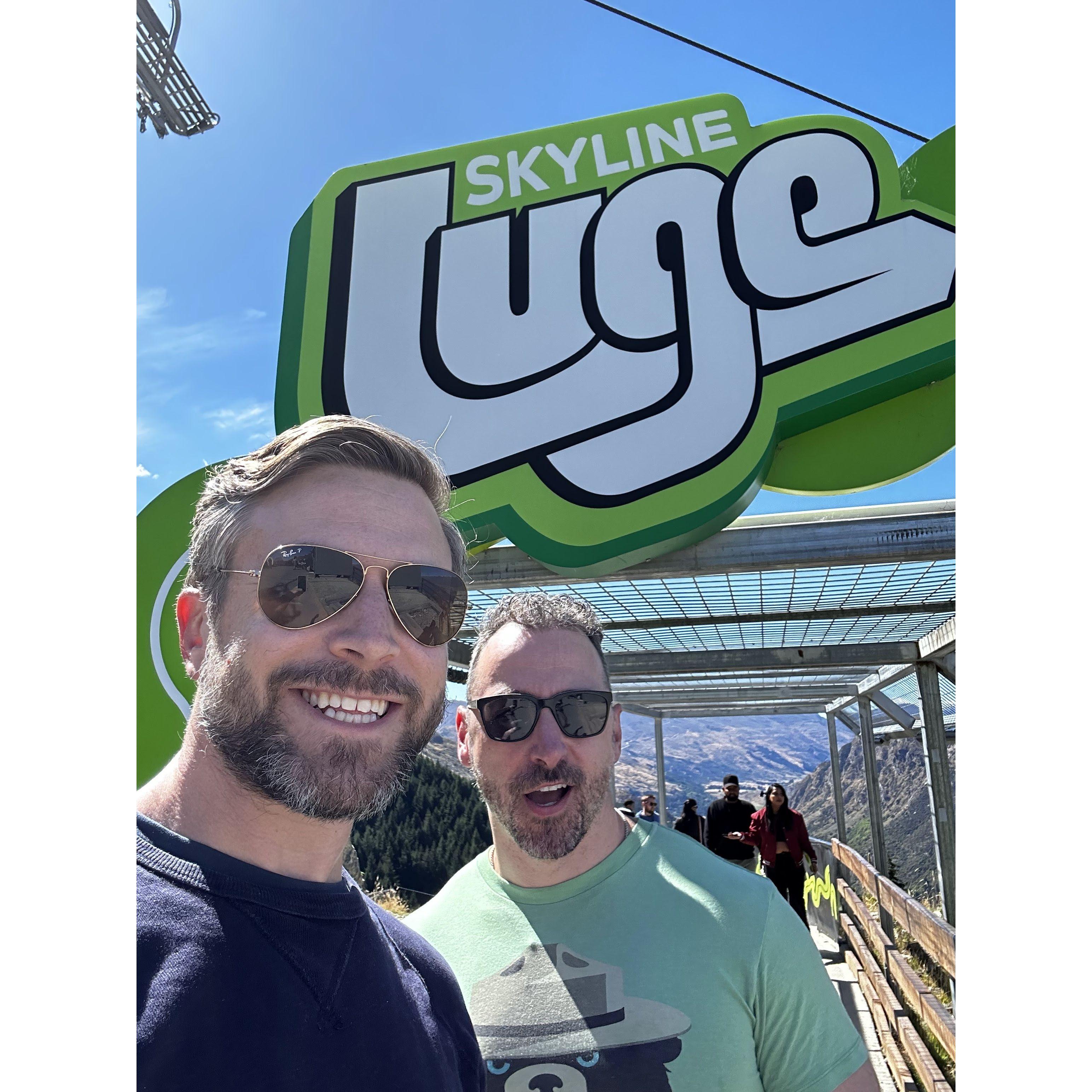 Going up and down the luge slide together in Queenstown, New Zealand, March 2023