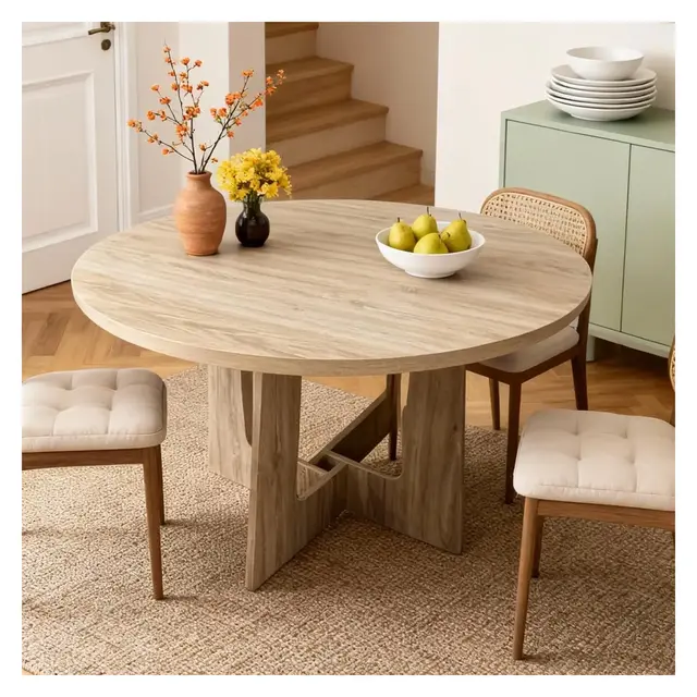 Round Dining Table for 4, 43 Inch Wooden Circle Table for Kitchen Farmhouse Dinner Tables for Home Dining Room, Natural Wood