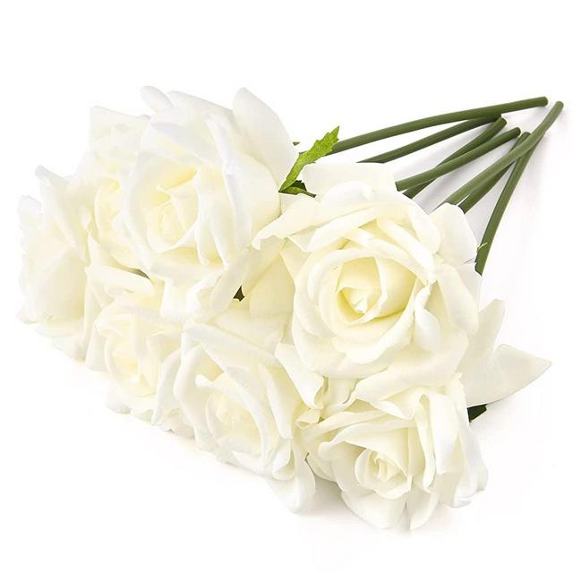 Eyamumo 7pcs Artificial Roses Flowers, Faux Silk Rose Artificial Flower, Real Touch Fake Flowers Decoration DIY for Wedding Party Home Office Decoration Dining Table Centerpiece