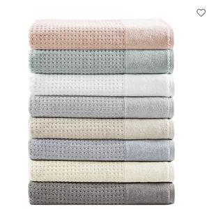 Madison Park Spa Waffle Cotton Waffle Jacquard Antimicrobial Bath Towel 6 Piece Set (Blue, Green, Yellow, or Grey - in that order!)