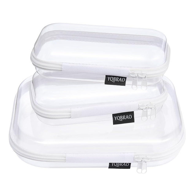 3 Pack Clear Hard Shell Zipper Case - Clear Waterproof Cosmetic Bag with Zipper, Kid's Toy Storage Organizer Bins, Charging Cables, creative journaling, painting brushes, Threads,Sketch Supplies