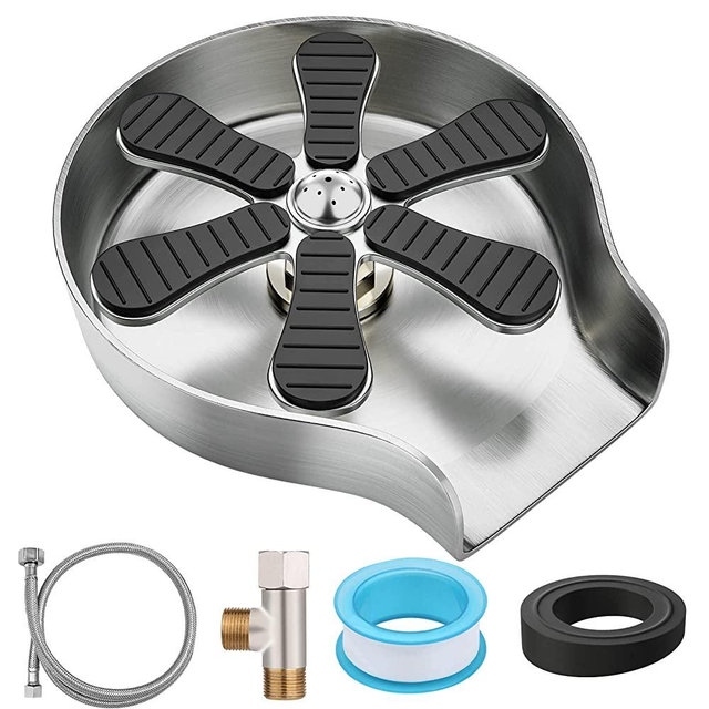 Mckanti Metal Kitchen Sink Glass Rinser, Faucet Glass Rinser for Kitchen Sinks Stainless Steel Sink Cup Washer Baby Bottle Washer Cup Rinser Bar Cup Cleaner Sink Attachment Kitchen Sink Accessories