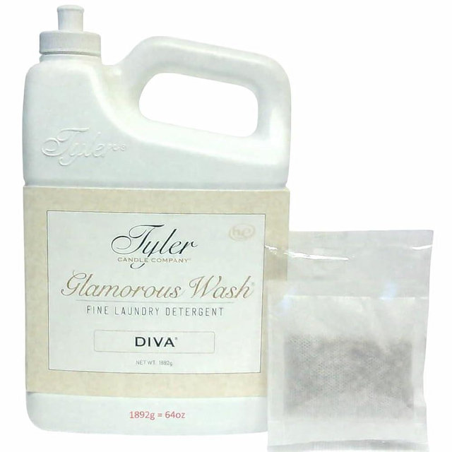 TYLER CANDLE COMPANY Glam Wash Diva 64 Fl Oz Laundry Detergent/with Dryer Sachet Single Pouch, Pull and Pour Spill Proof Cap fl