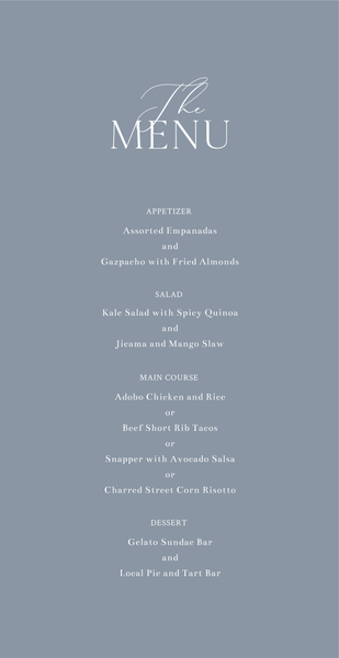 Olaya | Periwinkle Gray | Zola Wedding Menus