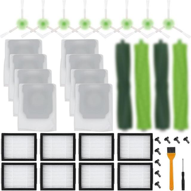 Katerelis 26 Pack Compatible with E/i/j Series Replacement Parts, E5 E6 E7 i2 i3 i3+i4 i4+ i6 i6+ i7 i7+ i8 i8+/Plus, 2 sets of multi-surface rubber roller brush 8 filters 8 side brushes 8 bags