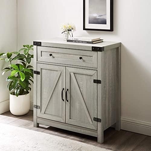 Walker Edison Farmhouse Barn Door Wood Accent Cabinet Entryway Bar Storage Entry Table Living Dining Room, 30 Inch, Stone Grey