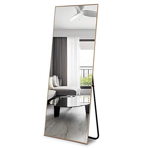Leafmirror Floor Full Length Mirror Standing Full Body Dressing Mirrors with Stand Hanging Wall Mounted Large Rectangle Metal Frame Leaning Bedroom Living Room Décor 65 x 22 in (Gold)